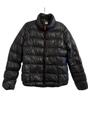 ROXY Charcoal Down Filled Pink Zipper Hoodless Puffer Jacket Size XL